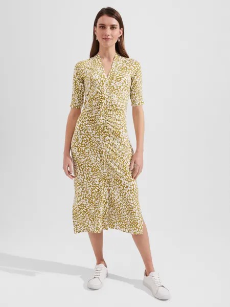 Трикотажное платье-миди Hobbs Hatty с абстрактным принтом, светло-оливковый/цвет слоновой кости