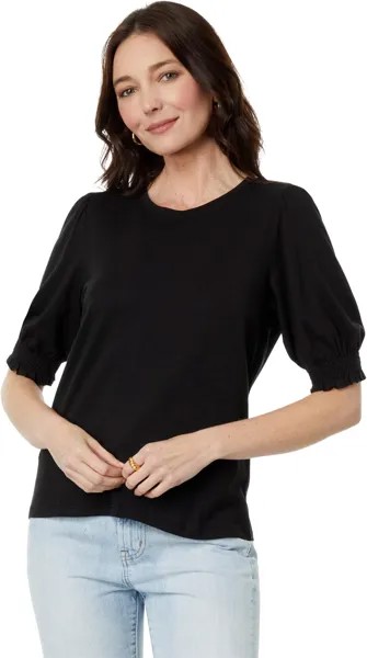 Футболка Lilla P Smocked Cuff Short Sleeve Crew, черный
