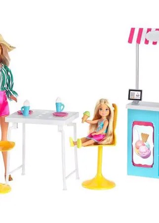 Набор кукол Barbie Магазин кафе-мороженое с Барби и Челси (GBK87)