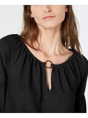 MICHAEL KORS Женская черная блузка с вырезом в виде выреза с длинными рукавами Размер: S