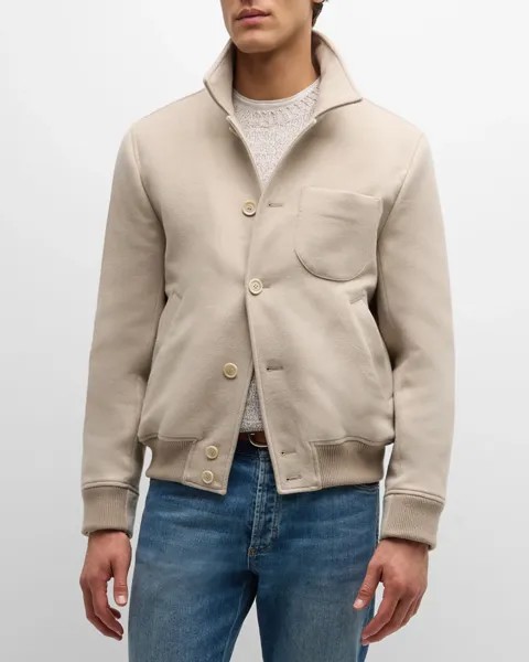 Мужской шерстяной бомбер на пуговицах спереди Brunello Cucinelli, цвет Beige/Grey