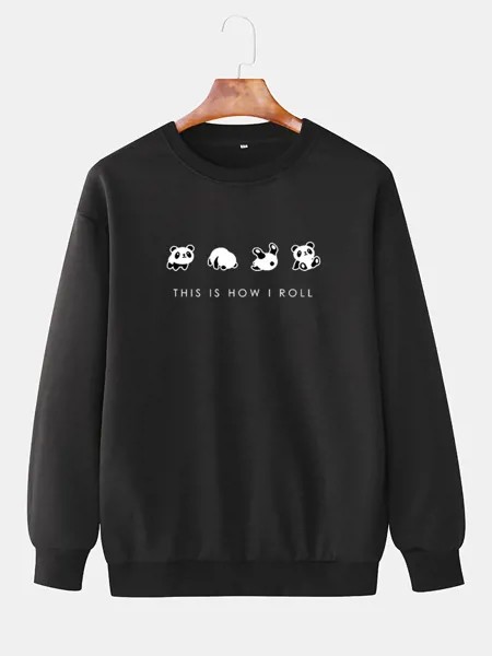 Mens Cute Panda Повседневная толстовка-пуловер с принтом лозунга Шея