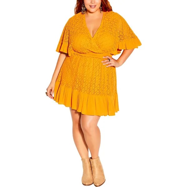 Плюс женское кружевное платье до колена и расклешенное платье City Chic, цвет Honey