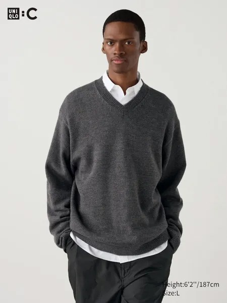 Джемпер с v-образным вырезом Uniqlo, серый