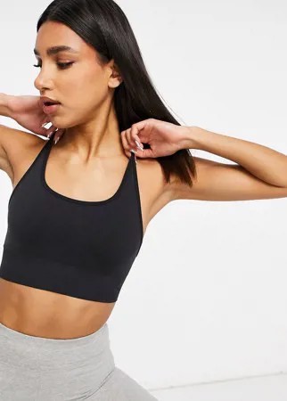Бесшовный спортивный бюстгальтер с плетеной деталью на спине ASOS 4505 icon-Черный цвет