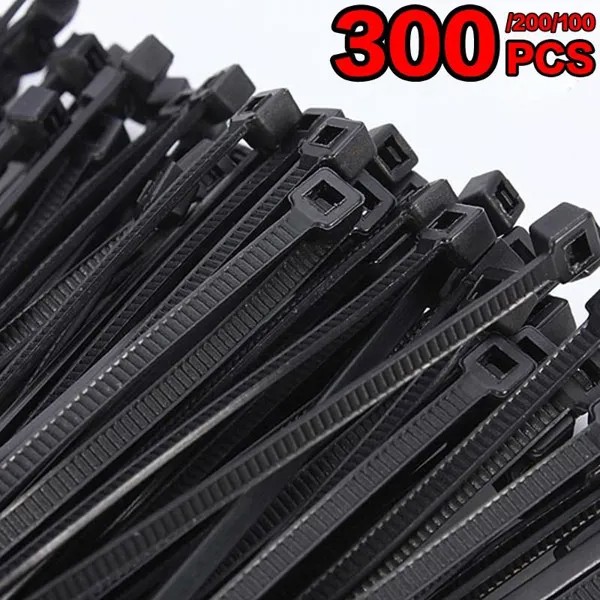 100/200/300PCS Черный & белый самоблокирующийся кабельный стяжка Высокое качество Нейлон Крепление Zip Wire Wrap Strap
