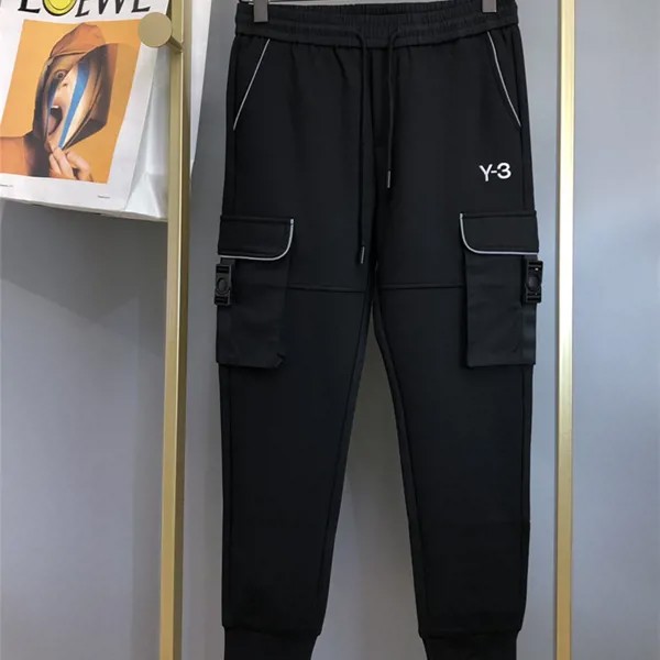 Y-3 Мужские однотонные повседневные брюки, осенне-зимние комбинезоны с несколькими карманами и вышивкой на шнурке
