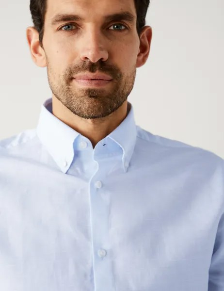 Рубашка обычного кроя из льняной ткани Marks & Spencer, синий