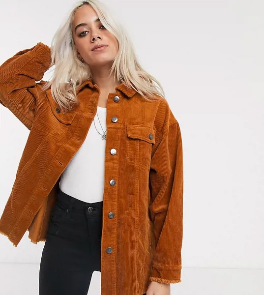 Коричневая вельветовая oversize-рубашка Only Petite-Коричневый