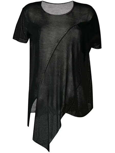 Yohji Yamamoto полупрозрачная футболка асимметричного кроя, черный