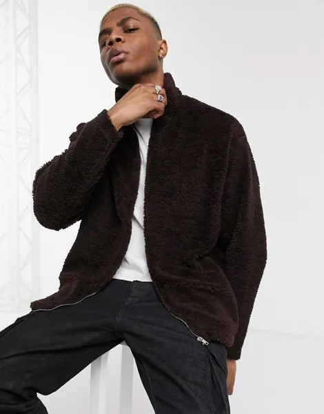 Коричневая плюшевая oversized-олимпийка ASOS DESIGN-Коричневый