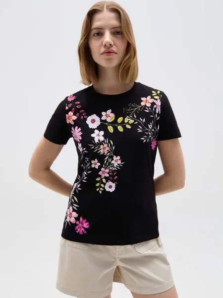 Футболка с надписью «con Stampa Fiori» Ovs, цвет black