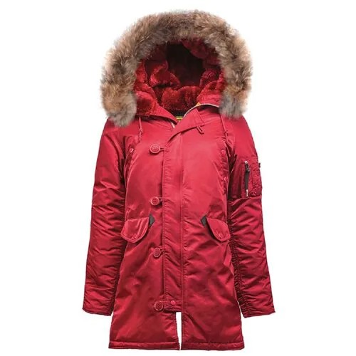 Куртка аляска женская Alpha Industries N-3B W Parka, commander red-orange, натуральный мех (размер: xl)