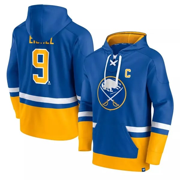 Мужской пуловер с капюшоном и v-образным вырезом с логотипом Jack Eichel Royal/Gold Buffalo Sabers Player Fanatics