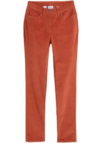 Брюки узкого кроя из эластичного вельвета Bpc Bonprix Collection, оранжевый