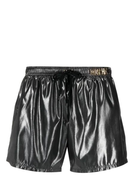 Moschino пляжные шорты с эффектом металлик и логотипом, черный