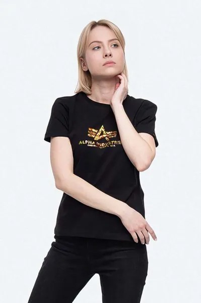 Хлопковая футболка New Basic T Hol. Распечатать письмо Alpha Industries, черный