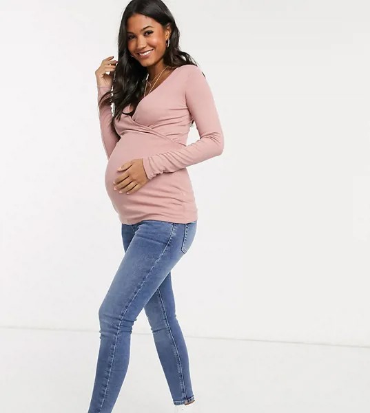 Топ для кормления в рубчик с запахом ASOS DESIGN Maternity-Розовый