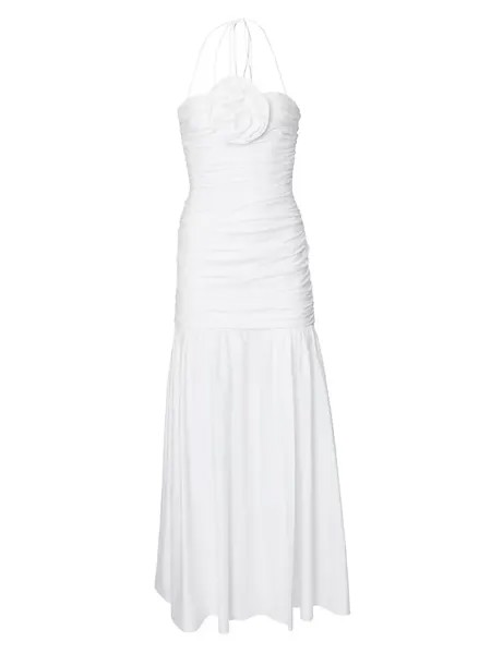 Платье миди со сборками и заниженной талией Carolina Herrera, белый