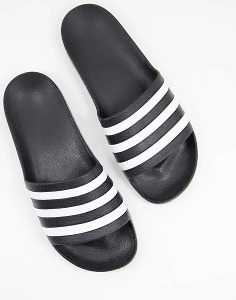 Adidas Swim – Adilette – Черно-белые шлепанцы