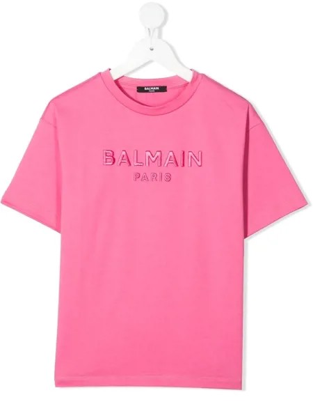 Balmain Kids футболка с вышитым логотипом