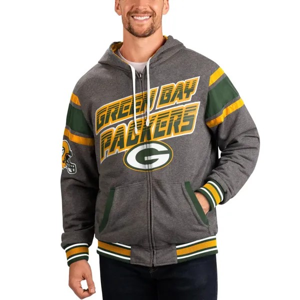 Мужская спортивная куртка Carl Banks зеленого/серого цвета с капюшоном Green Bay Packers Extreme, двусторонняя куртка с капюшоном и молнией во всю спину G-III