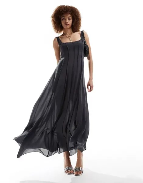 Mango – Элегантное черное платье на бретелях с корсетом на талии