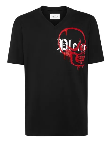 Футболка с V-образным вырезом SS Граффити с кристаллами Philipp Plein, цвет Black / White