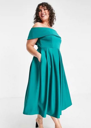 Изумрудно-зеленое платье мидакси с широким вырезом лодочкой True Violet Plus-Зеленый цвет