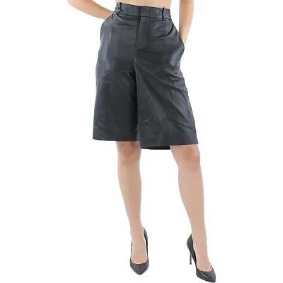 Женские черные кожаные широкие шорты-бермуды с высокой талией Vince 8 BHFO 9803