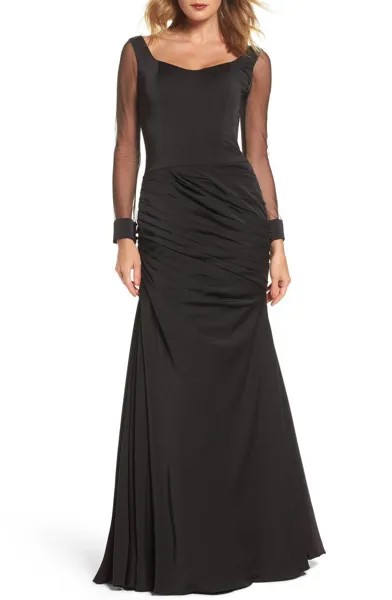 НОВОЕ черное платье LA FEMME с манжетами и длинными рукавами, с вырезом в форме сердца, со сборками 18