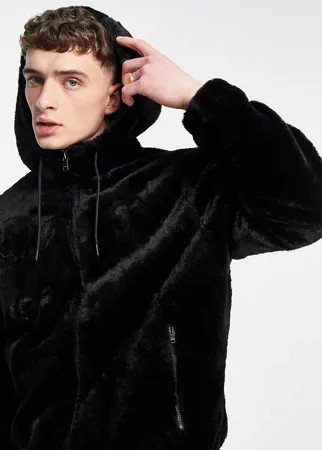 Черная куртка из искусственного меха с капюшоном Bershka-Черный цвет