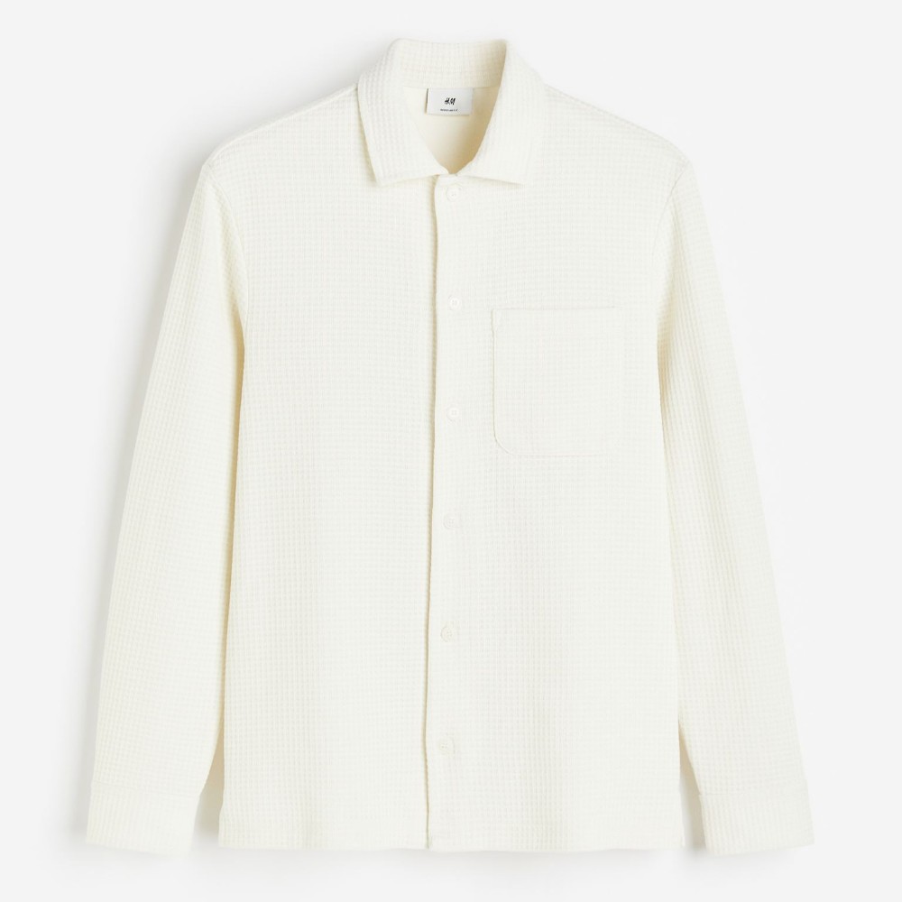 Рубашка H&M Regular Fit Waffled, кремовый