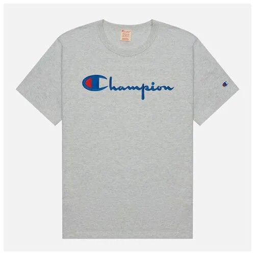 Мужская футболка Champion Reverse Weave Basic Big Script Logo Crew Neck Comfort Fit серый , Размер XS