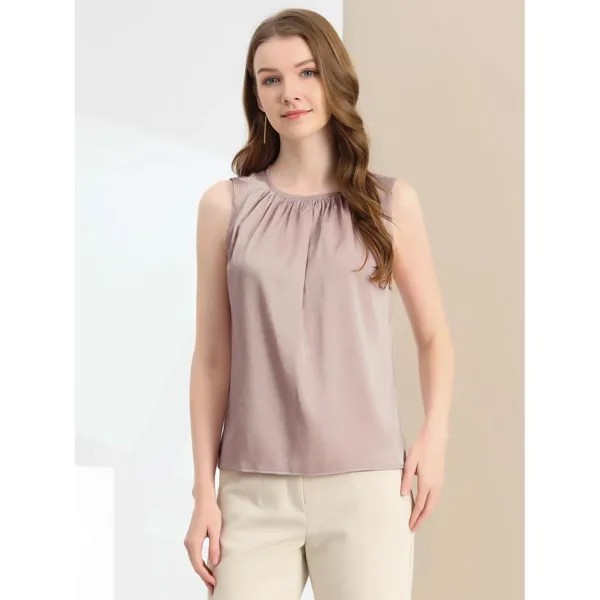 Женская атласная блузка без рукавов для офиса и плиссированной майки ALLEGRA K, темно-розовый