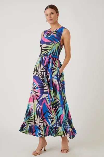 Многоярусное платье макси в тропическом стиле с поясом Wallis, мультиколор