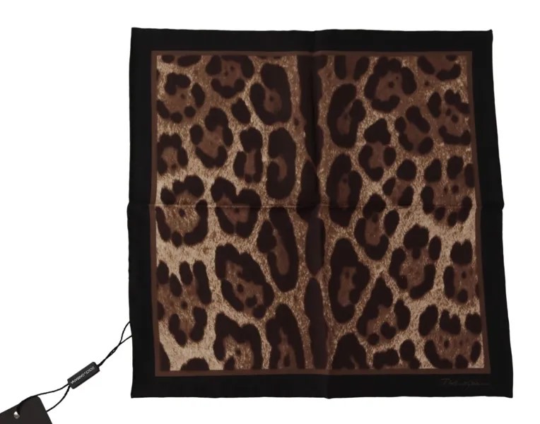 DOLCE - GABBANA Шарф Коричневый, леопардовый, шелковый, квадратный, носовой платок 30см x 30см 150долл.