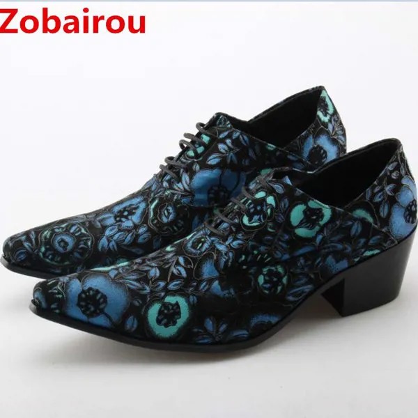 Мокасины Zobairou мужские с цветочной вышивкой, элегантные туфли из натуральной кожи, официальные туфли, синие лоферы с шипами, роскошные броги