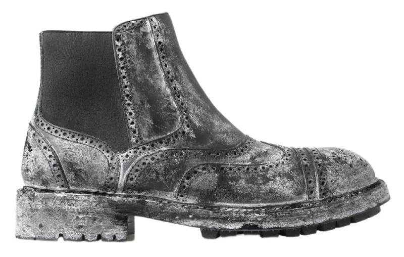 DOLCE - GABBANA Обувь Сапоги Черный Серый Кожаный Эластичный до щиколотки EU43/US10 Рекомендуемая розничная цена 1300 долларов США