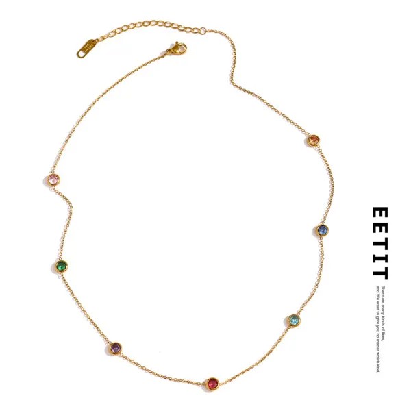 Eetit 316L Нержавеющая сталь Красочное кубическое циркониевое цепь ожерелье для женщин