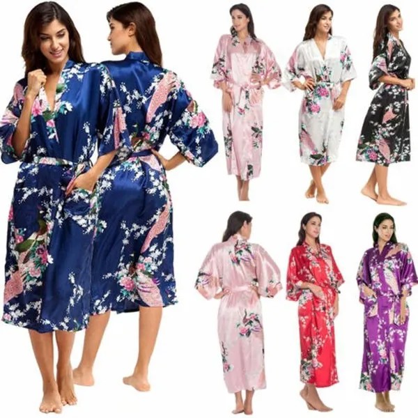 Женская одежда Sleepwear Шелковый Сатин Роб Кимоно Кардиган платье халат пижамы