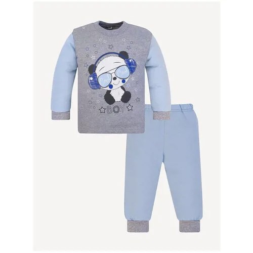 Комплект одежды  Утенок для мальчиков, свитшот и брюки, пояс на резинке, размер 80, голубой, серый