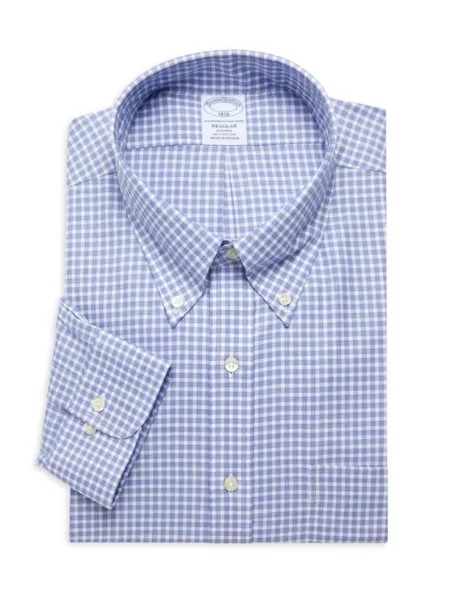 Оксфордская рубашка в мелкую клетку без железа Brooks Brothers, цвет Check Blue