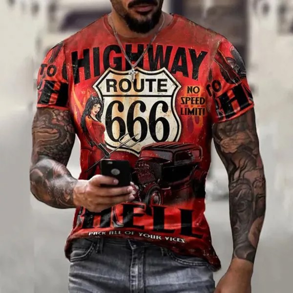 Мужская повседневная футболка с коротким рукавом с принтом Beauty Biker