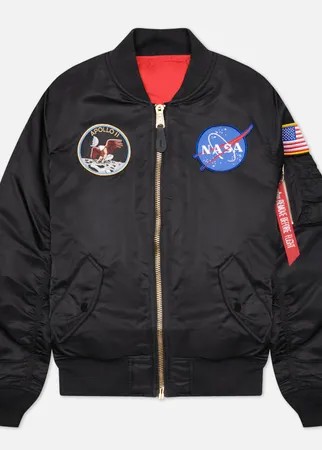 Мужская куртка бомбер Alpha Industries MA-1 Apollo NASA, цвет чёрный, размер L