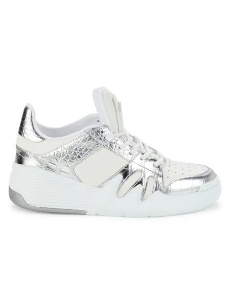 Кроссовки Talon из кожи и кожи с тиснением металлик Giuseppe Zanotti, цвет White Silver