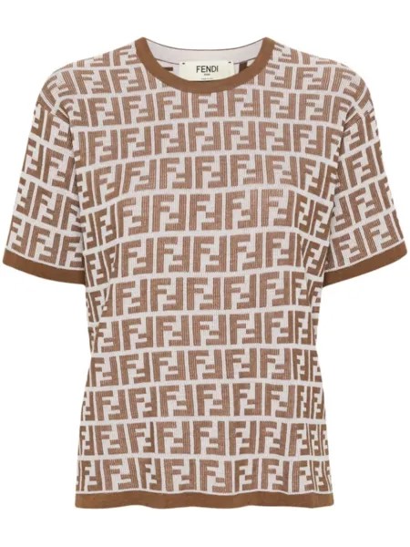 FENDI футболка в рубчик с узором FF, белый