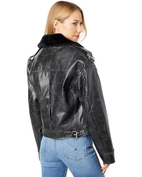 Куртка Avec Les Filles Asymmetrical Faux Shearling Lined Biker Jacket, черный