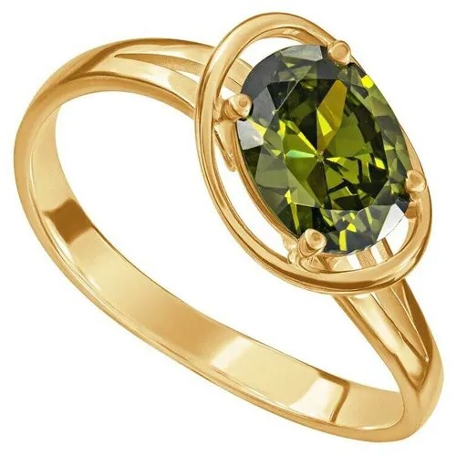 Серебряное кольцо с оливковым камнем (нанокристалл) - коллекция Фрейя / Желтое Золото (размер 16)