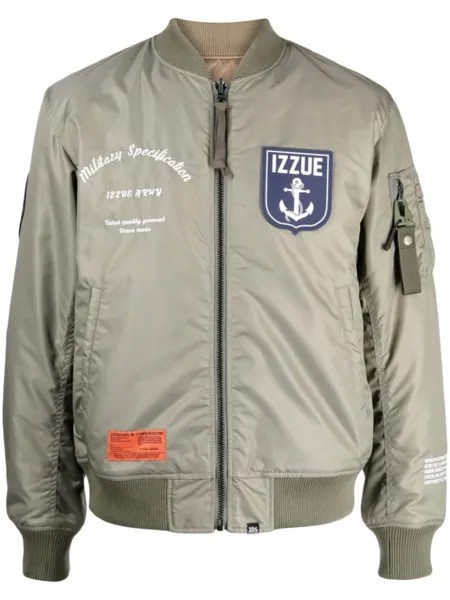 Izzue patches-detail padded bomber jacket, зеленый
